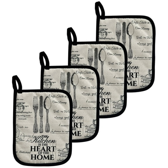 GREVY Quilted Cotton Pot Holders with Pocket Heat Resistant for Cooking or Baking,7 x 9 inches (4-Pack)