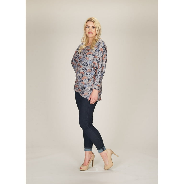 Papillon Grey High Low Floral Sweater ST04350 GREY XL Contemporary Woman s Fashion