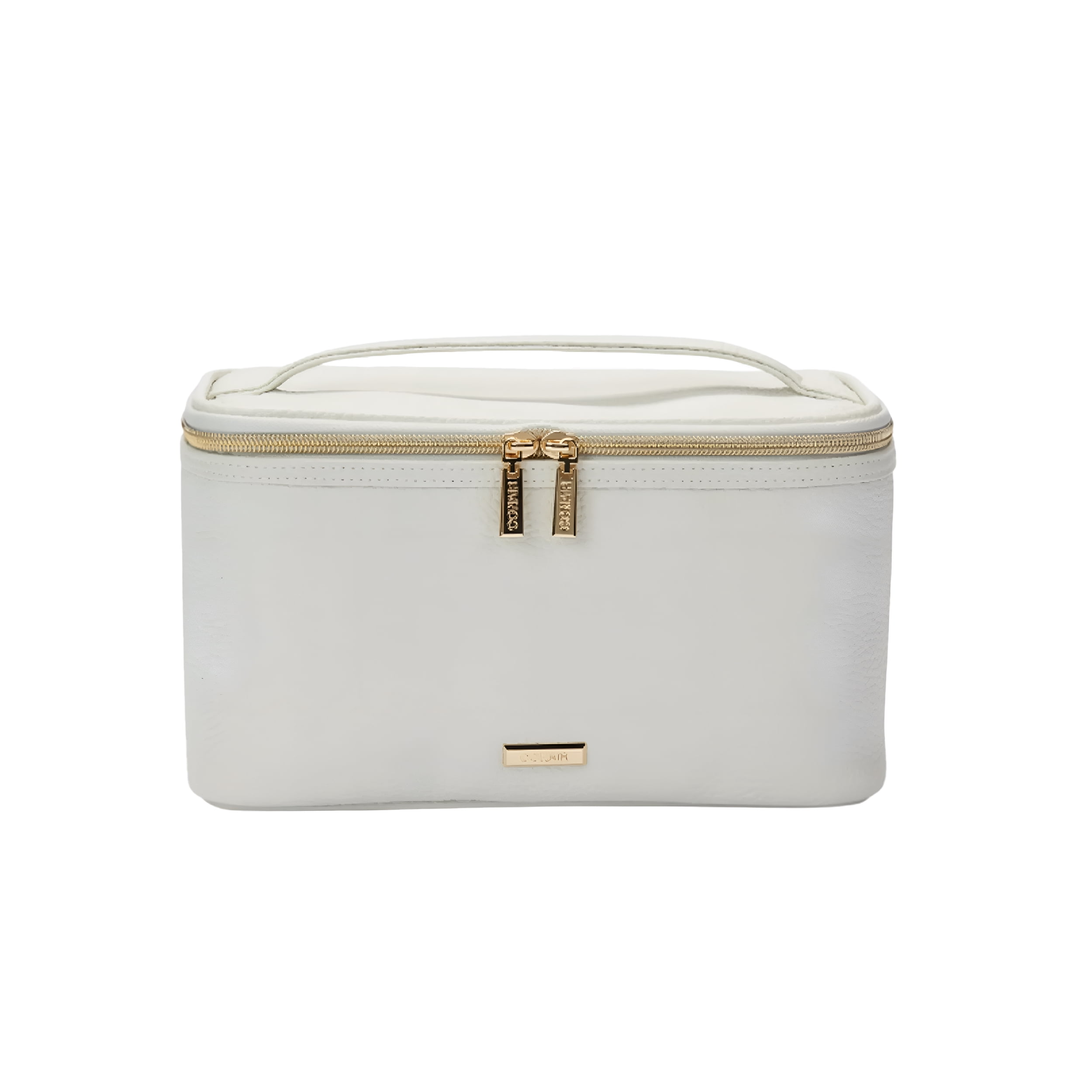 Conair Gray Pebble Train Case, Travel-Ready Beauty Organizer with Gold-Tone Hardware