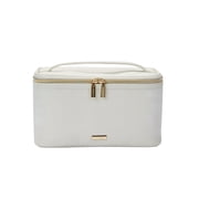 Conair Gray Pebble Train Case, Travel-Ready Beauty Organizer with Gold-Tone Hardware