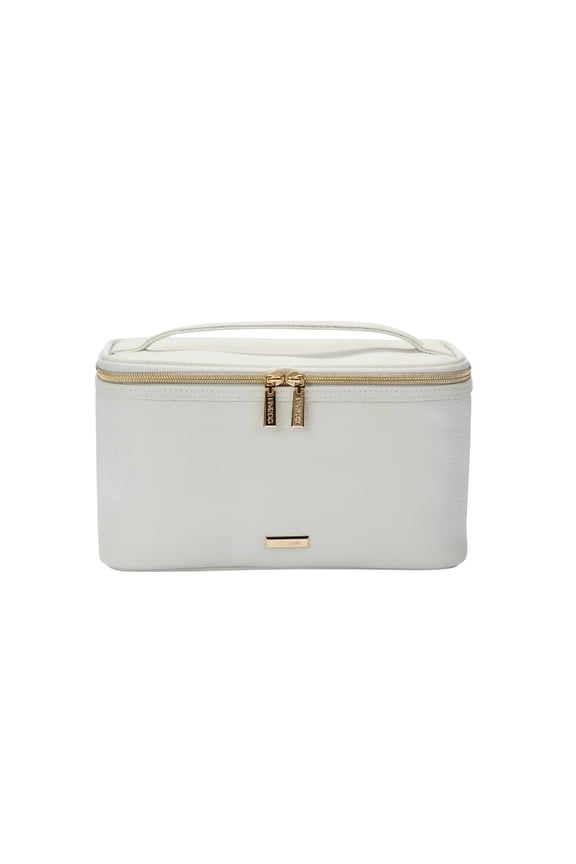 Gray Pebble Train Case, Travel-Ready Beauty Organizer with Gold-Tone Hardware