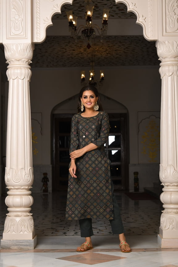 GREY PRINTED MODAL SILK SUIT SET