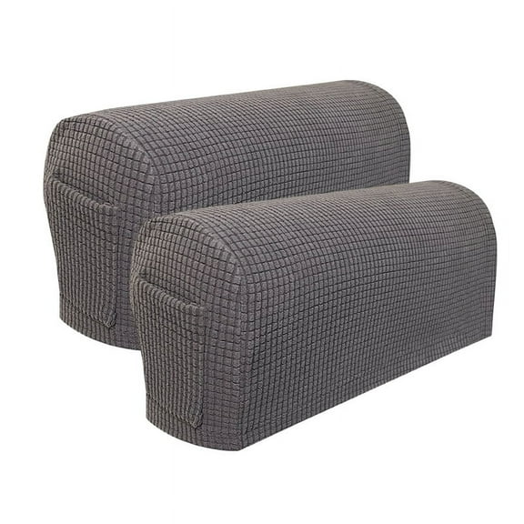 GREY Stretch Armrest Covers Anti-Slip Sofa Protector + 1 Pocket (2pcs in a set)