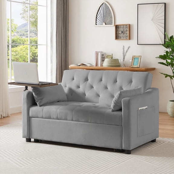 Modern Grey Velvet Sofa Bed 220cm with Solid Wood Frame