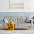 thumbnail image 1 of Modern Grey Velvet Tufted Sofa Couch with 2 Pillows 220×80×75cm, 1 of 8