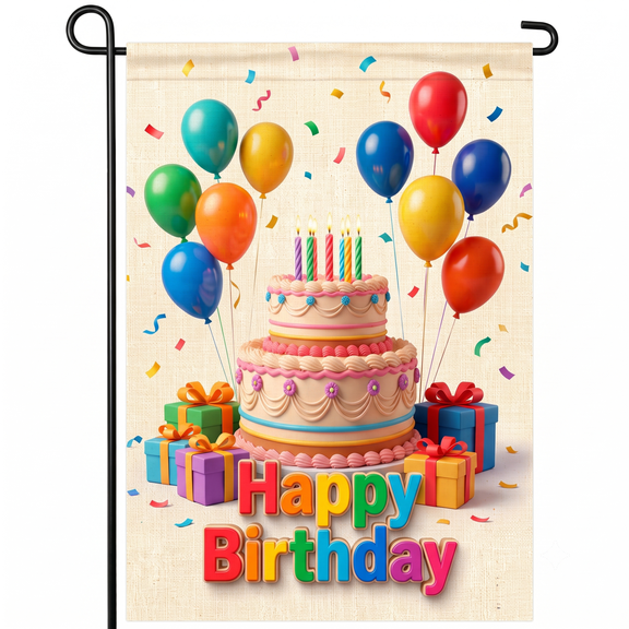GRFHBOR Garden Flags, Party Celebration Joy And Balloons Yard Flag, Double-Sided High-Quality White Linen Small Garden Flags, Outdoor Birthday Party Decor, 12x18Inch