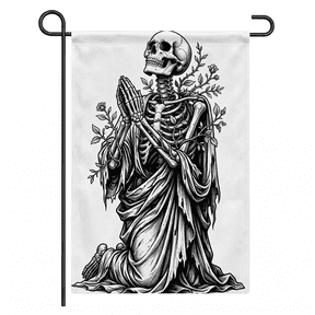 GRFHBOR Summer Garden Flag Skull Praying Hands Ivy Dark Benediction Double-sided High-Quality White Linen Yard Flag for Lawn Decor, 12x18Inch