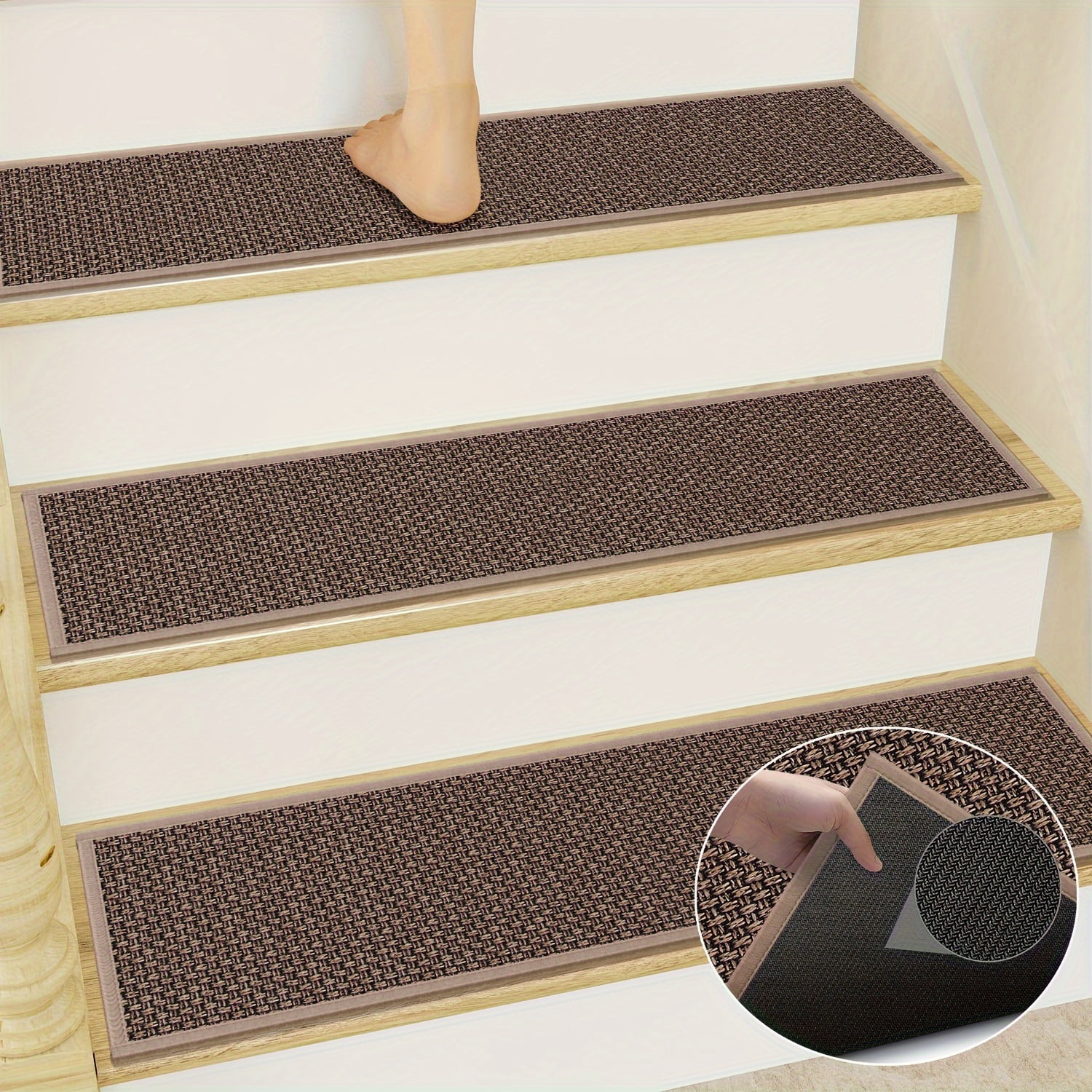 GRGSF 7 Pack 30x8 Jute Braided Non Slip Stair Treads Rug with Rubber