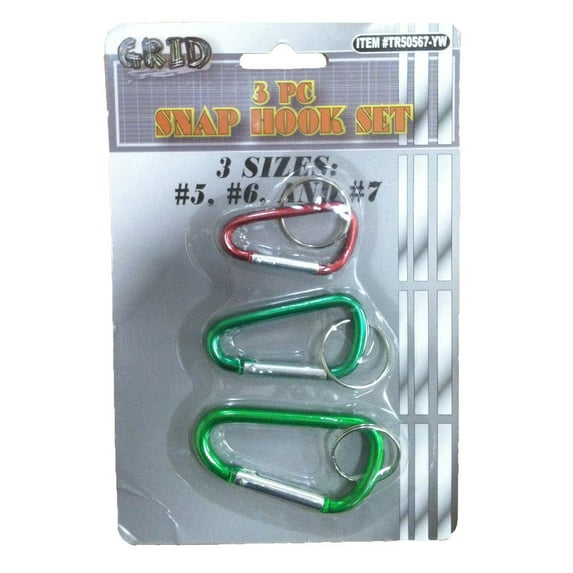 GRID 3 Piece Snap Hook Aluminum Key Ring Set | Sizes: 1.75" (4.4 cm), 2" (5.1 cm), 2.25" (5.7 cm) | Vibrant Colors | Lightweight & Dependable