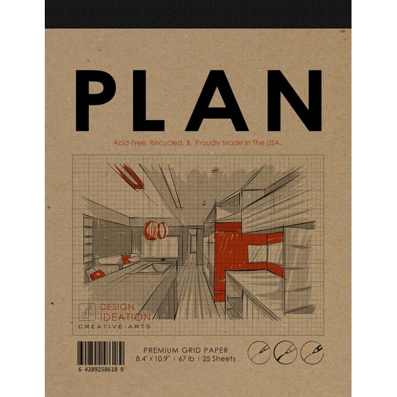 Grey Grid Pad. Removable Sheets. Mixed Media Paper. Reinforced Lay Flat Binding. (8.5" x 11") PAD-2550-TS (1 Pad)