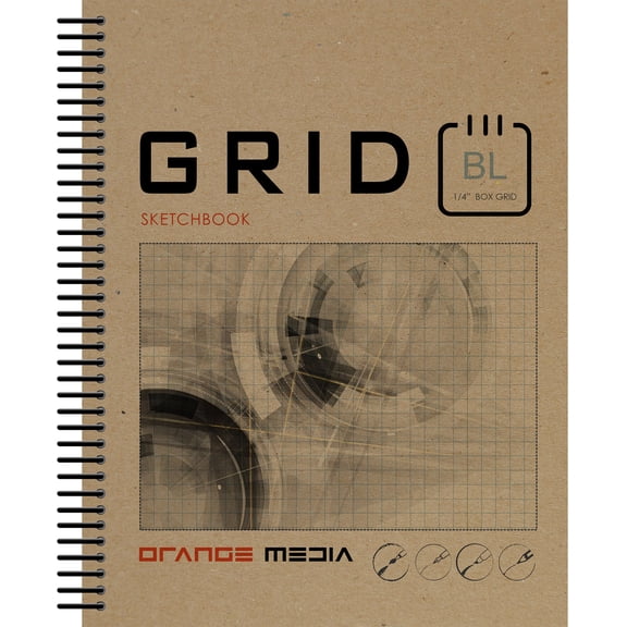 Blue Grid Sketchbook. Spiral Bound. Left Spine. Mixed Media Paper. 1/4" Box Grid. (8.5" x 11") SB-2550-LS