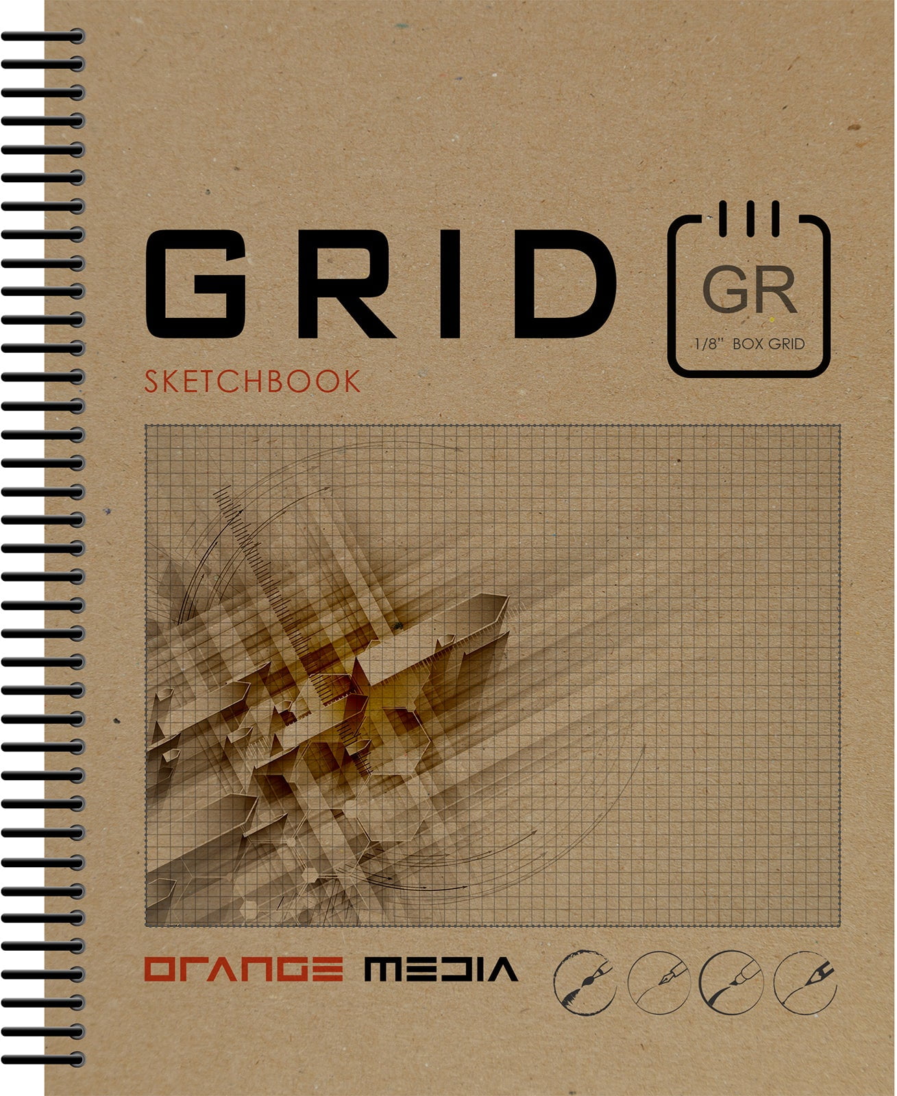 GRID Sketchbook. Spiral Bound. Journal Style. Multi-Media. (8.5" x 11") 1/8" BOX. GREY.