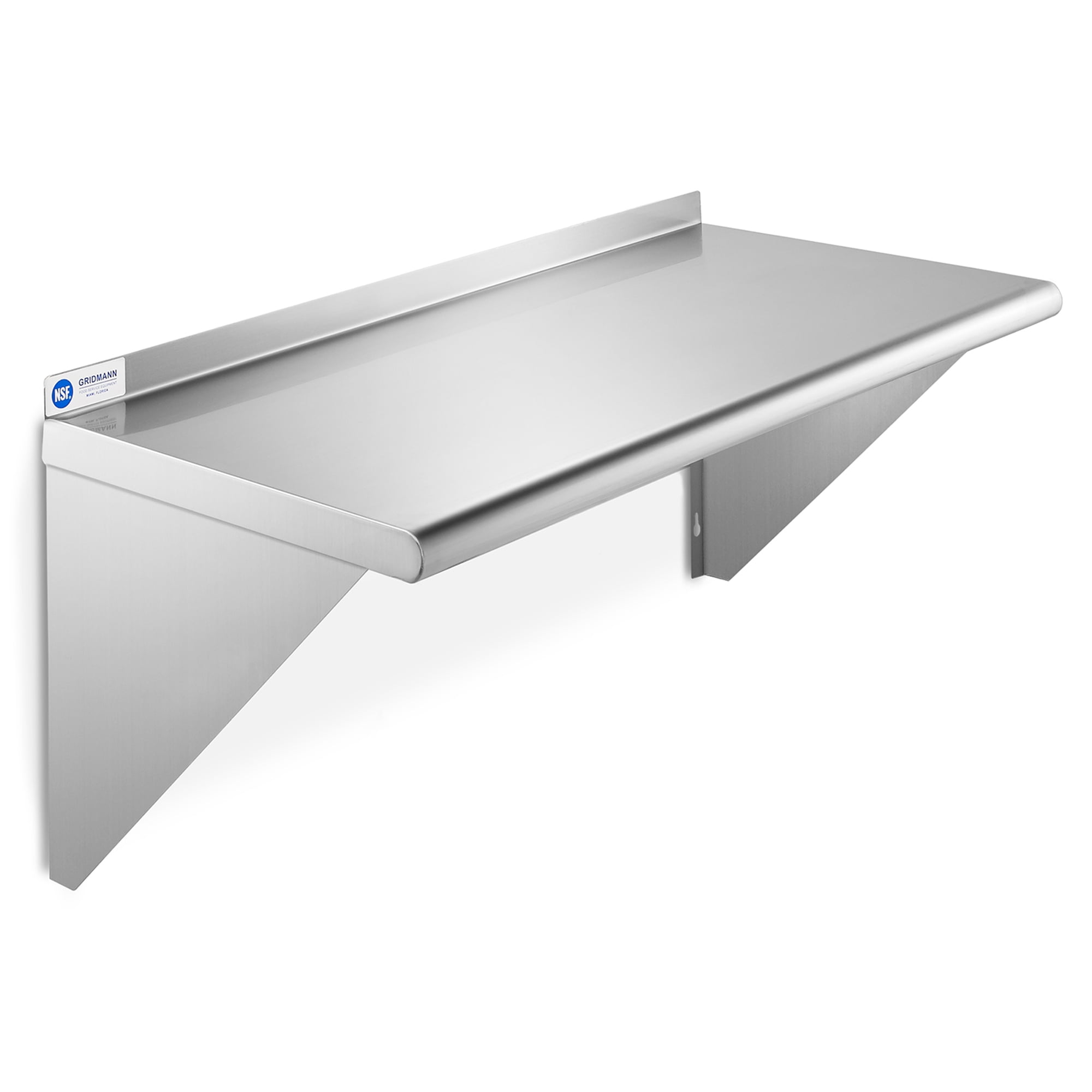 14" x 24" Silver Stainless Steel Wall-Mount Shelf with Backsplash