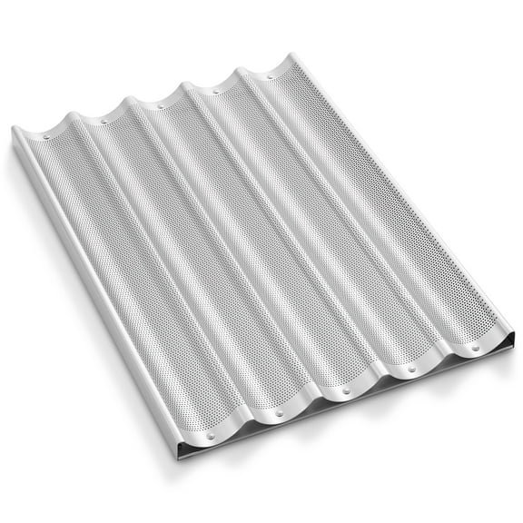 GRIDMANN 18" x 26" Commercial 5 Slot Long Aluminum Baguette Pan, Perforated French Bread Loaf Pan