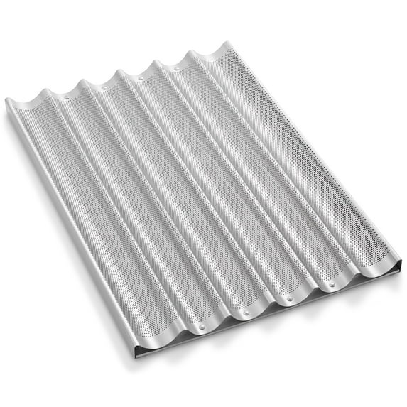 GRIDMANN 18" x 26" Commercial 6 Slot Long Aluminum Baguette Pan, Perforated French Bread Loaf Pan