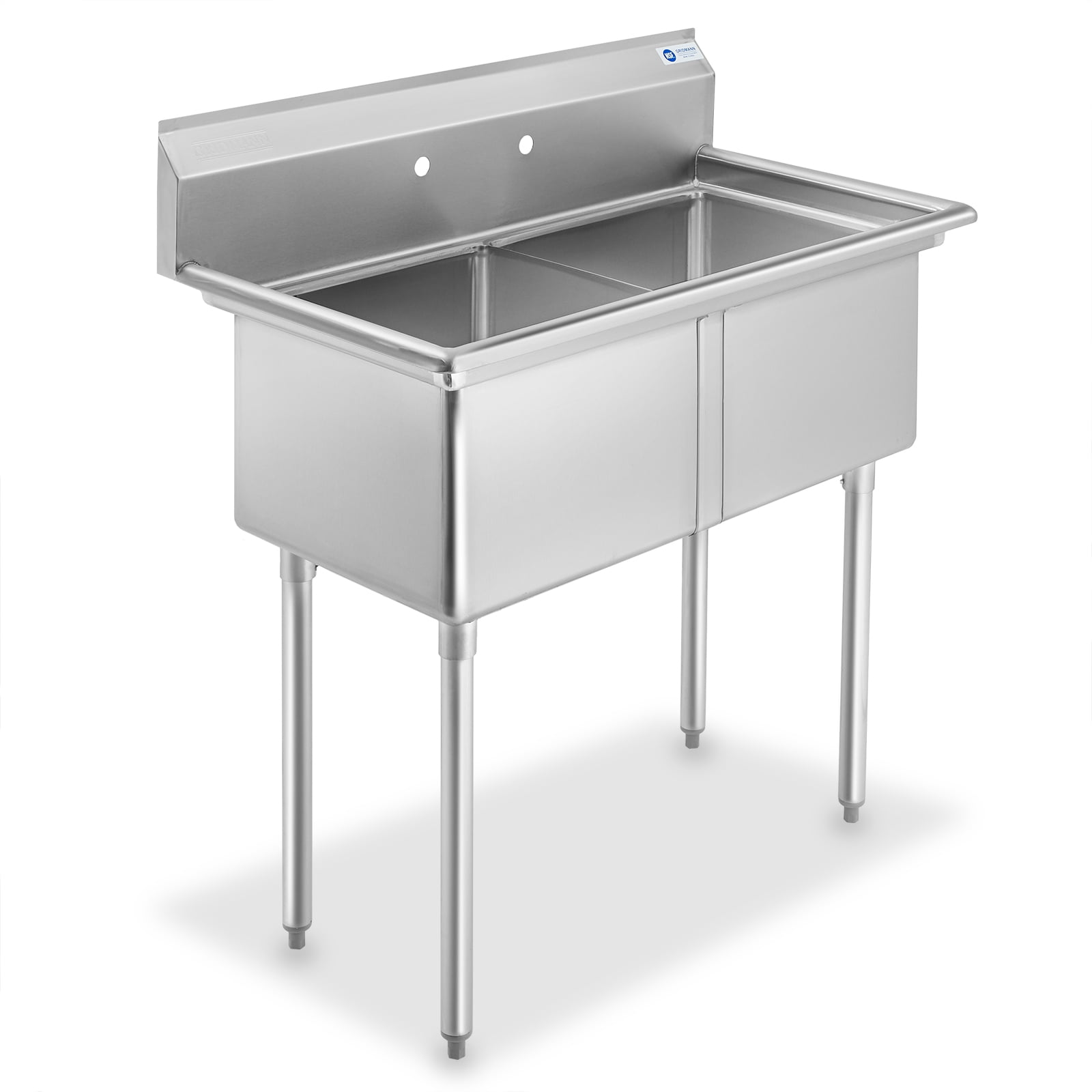 Commercial Stainless Steel Dual Basin Utility Sink with Backsplash
