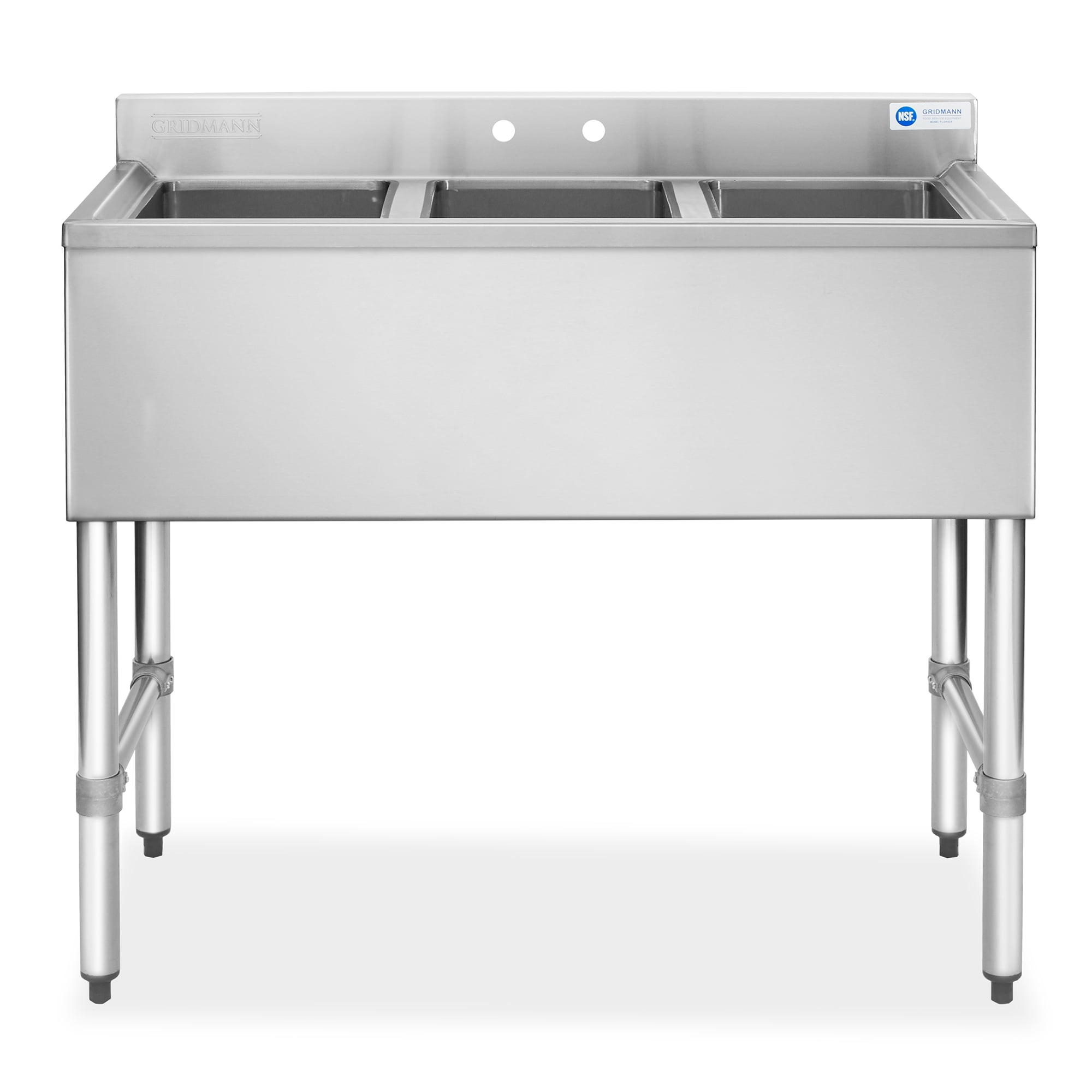 GRIDMANN 3 Compartment Stainless Steel Bar Sink, NSF Commercial Kitchen Underbar Sink