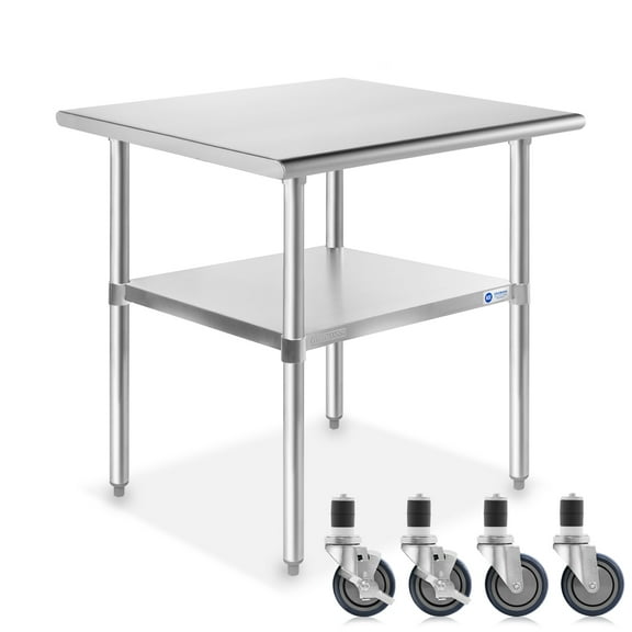 GRIDMANN 30 x 24 Inch Stainless Steel Table w/ 4 Casters, NSF Commercial Kitchen Work & Prep Table