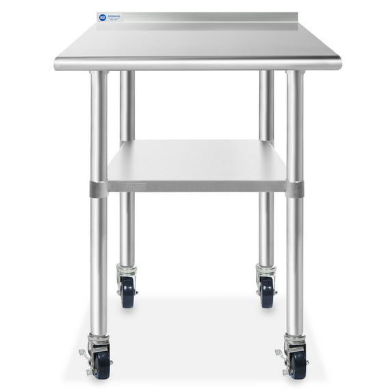 GRIDMANN 30 x 24 Inch Stainless Steel Table w/ Backsplash & 4 Casters, NSF Commercial Kitchen Work & Prep Table
