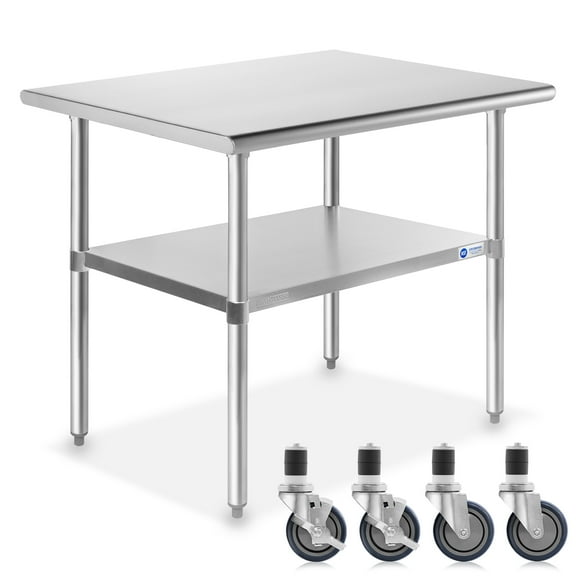 GRIDMANN 36 x 24 Inch Stainless Steel Table w/ 4 Casters, NSF Commercial Kitchen Work & Prep Table
