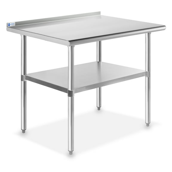 GRIDMANN 36 x 24 Inch Stainless Steel Table w/ Backsplash and Undershelf, NSF Commercial Kitchen Work & Prep Table