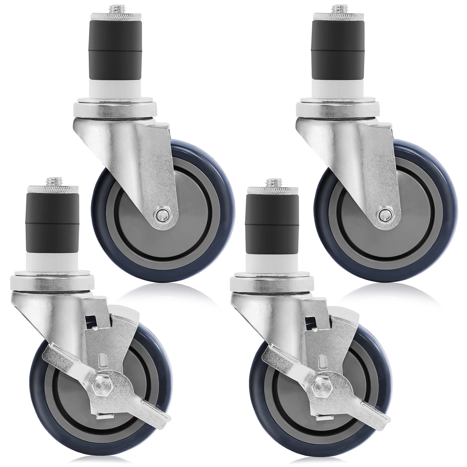 Silver 4-Inch Thermoplastic Caster Wheel Set with Brakes