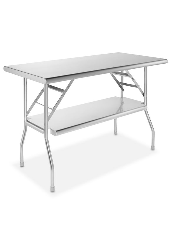GRIDMANN 48 x 24 Inch Stainless Steel Folding Table with Under Shelf, NSF Certified