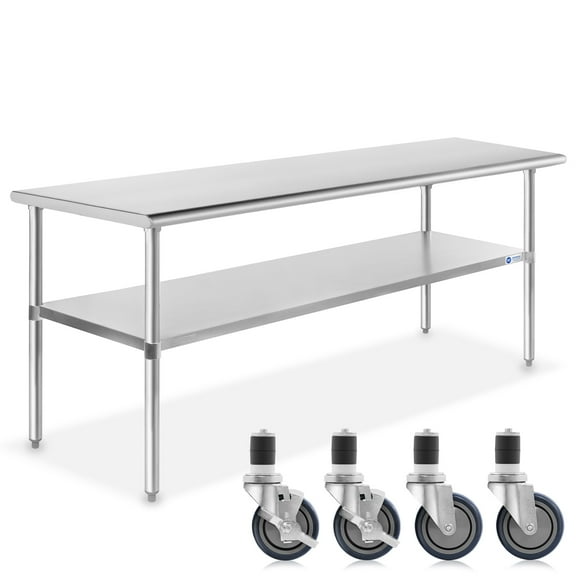 GRIDMANN 72 x 24 Inch Stainless Steel Table w/ 4 Casters, NSF Commercial Kitchen Work & Prep Table