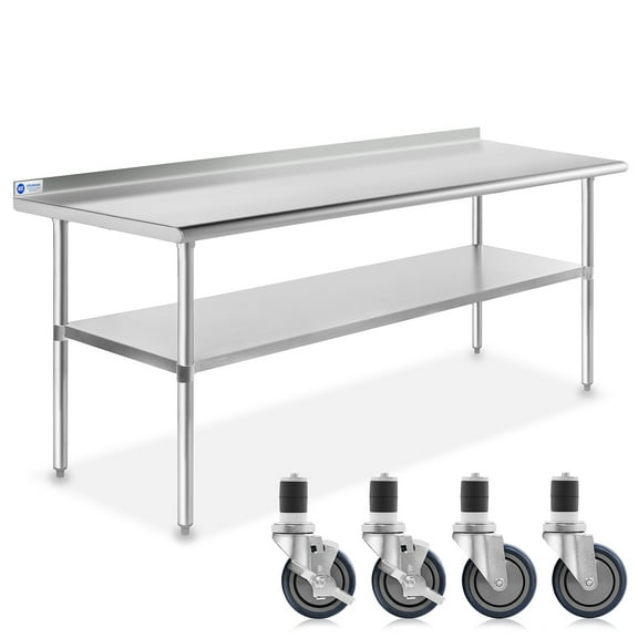 GRIDMANN 72 x 24 Inch Stainless Steel Table w/ Backsplash & 4 Casters, NSF Commercial Kitchen Work & Prep Table