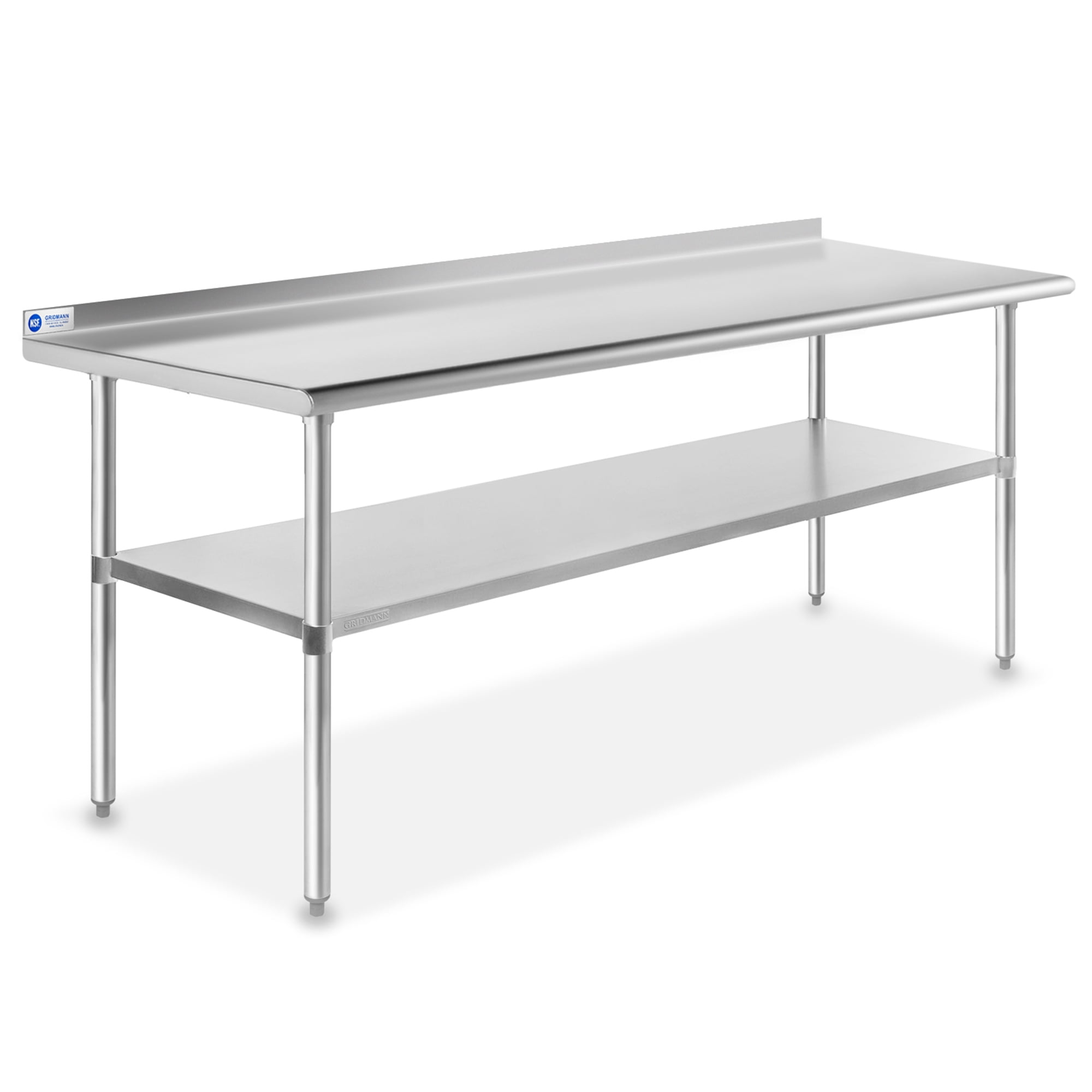 GRIDMANN 72 x 24 Inch Stainless Steel Table w/ Backsplash and Undershelf, NSF Commercial Kitchen Work & Prep Table