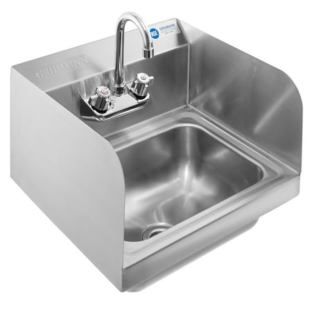 GRIDMANN Commercial NSF Stainless Steel Hand Washing Sink w/ Side Splashes & Faucet, Wall Mount