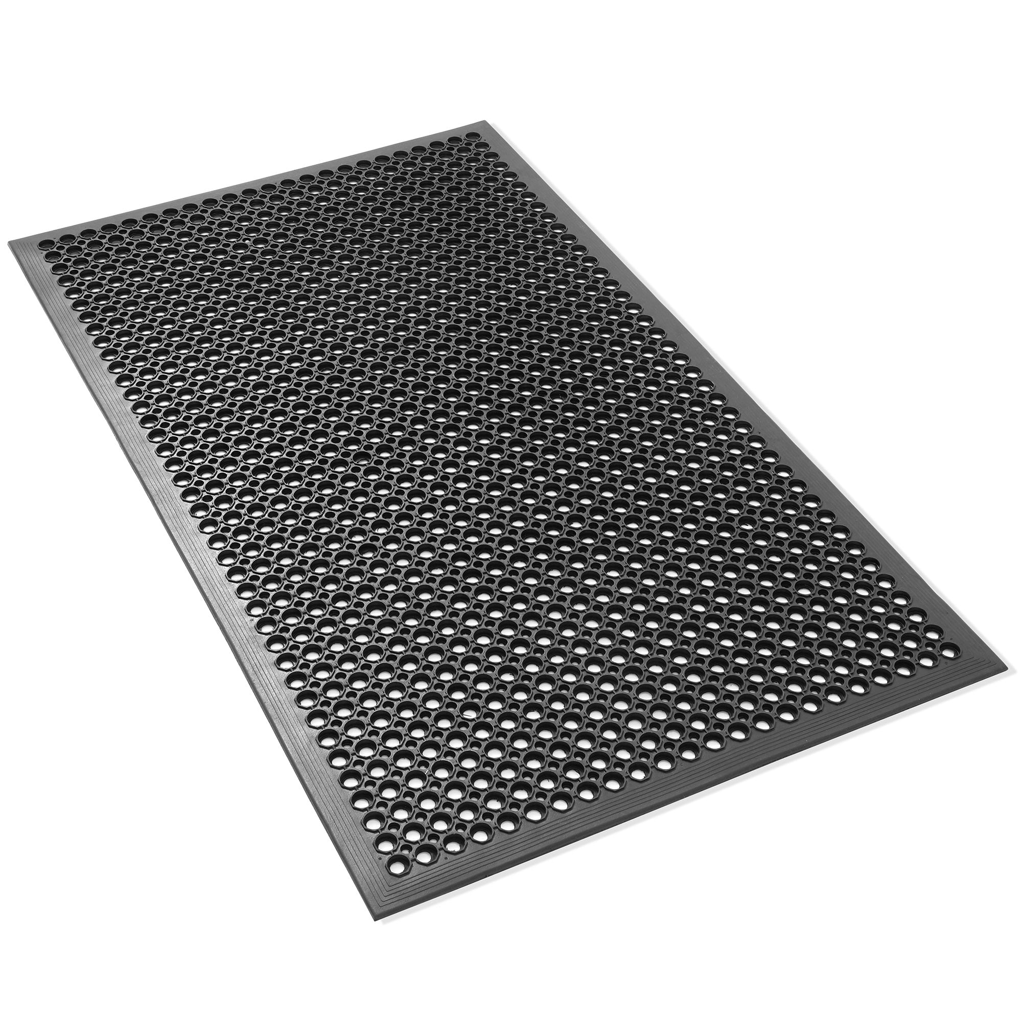 Black 36" x 60" Anti-Fatigue Rubber Kitchen Drainage Mat