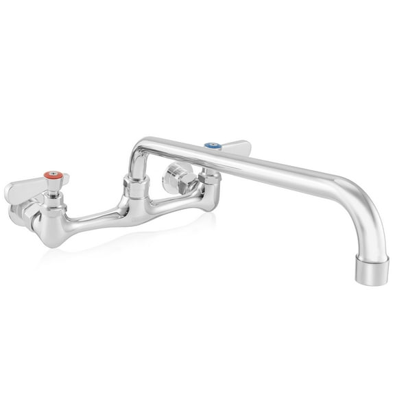 GRIDMANN Commercial Wall Mount Sink Faucet, 8" Center with 14" Swivel Spout, NSF, Dual Lever Handles, Brass Construction, Chrome Polished Finish