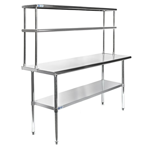 GRIDMANN NSF Stainless Steel Commercial Kitchen Prep & Work Table Plus A 2 Tier Shelf - 60 in. x 12 in.