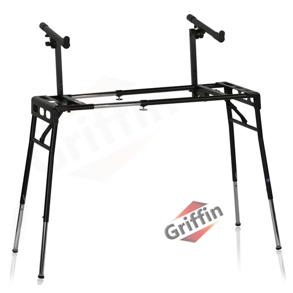 GRIFFIN 2-Tier DJ Coffin Workstation Stand - Double Table Top Keyboard Laptop Holder - Duel Level Digital Piano Rack Mount Platform for Studio Mixer by GeekStands.com