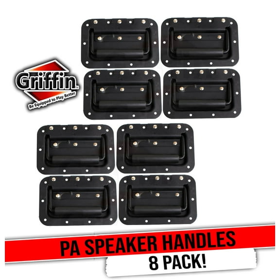 GRIFFIN Recessed Speaker Cabinet Handles (8-Pack) for Rack Road Flight Case | Spring-Loaded Flush Metal Pull with Grip Rubber Padding | DJ PA Pro-Audio Stage Gear Parts