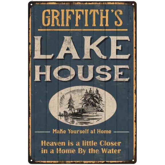 GRIFFITH'S Lake House Blue Cabin Home Decor Gift 12x18 Metal 112180038369
