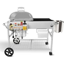 GRILL FORCE Grill Stand Cart for Weber Kettle 22" & 18" Charcoal Grills - Multifunctional Cooking Station