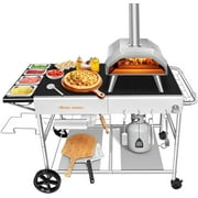 GRILL FORCE Pizza Oven Table Movable Pizza Oven Stand Grill Table Stand Outdoor Prep Cart Portable Dining Table Fits for ooni Karu 12,Karu 16,Koda 12,Koda 16,Fyra 12,Pro 16 with Pizza Topping Station