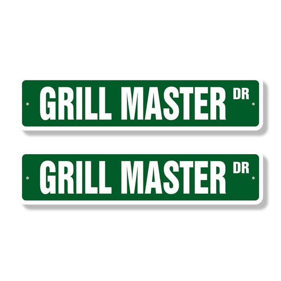 GRILL MASTER Classic Street Sign (2 Pack) cook bbq grilling cookout Bar Road Sign | 4" X 18" Aluminum Metal Address Sign