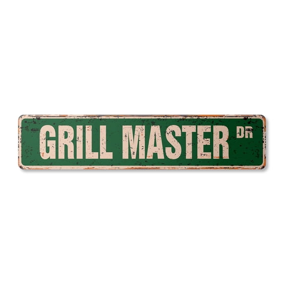 GRILL MASTER Vintage Aluminum Street Sign cook bbq grilling cookout Bar rustic metal tin | Indoor/Outdoor | 18" Wide