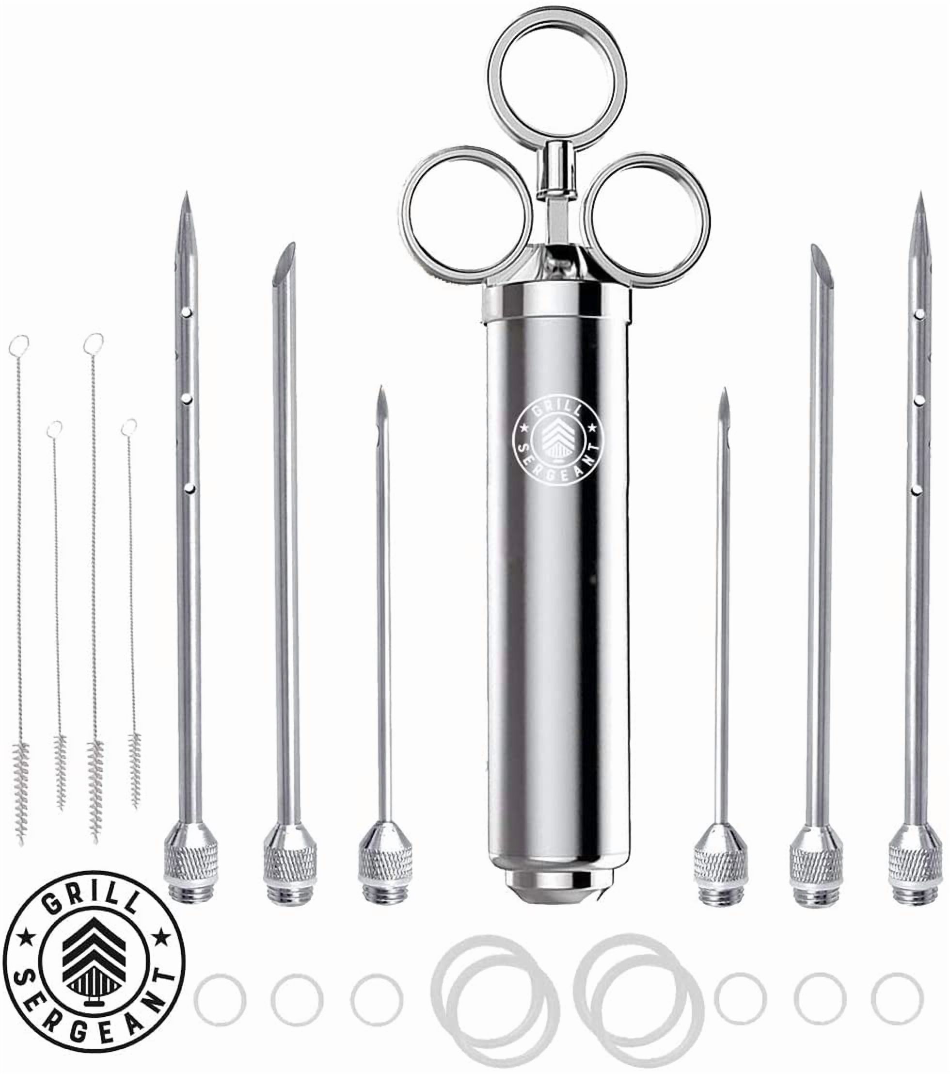 GRILL SERGEANT Professional Meat Injector, Marinade Syringe Set, FOREVER GUARANTEE, Zippered Storage & Travel Case, 304 Stainless Steel, No Aluminum, 6 Needles, 2.5 oz Capacity, 4 Cleaning Brushes