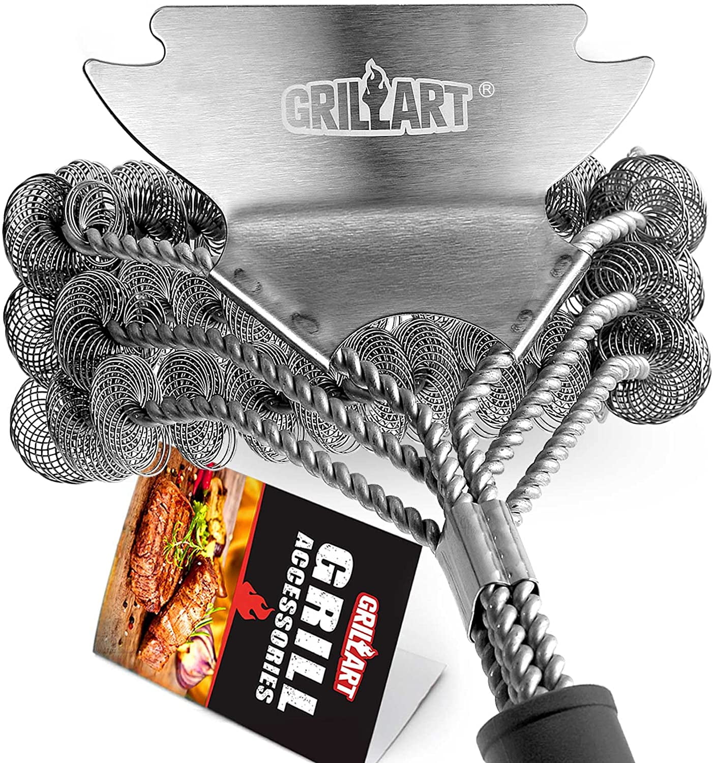 "GRILLART Bristle Free Grill Brush and Scraper 18"" Stainless Steel