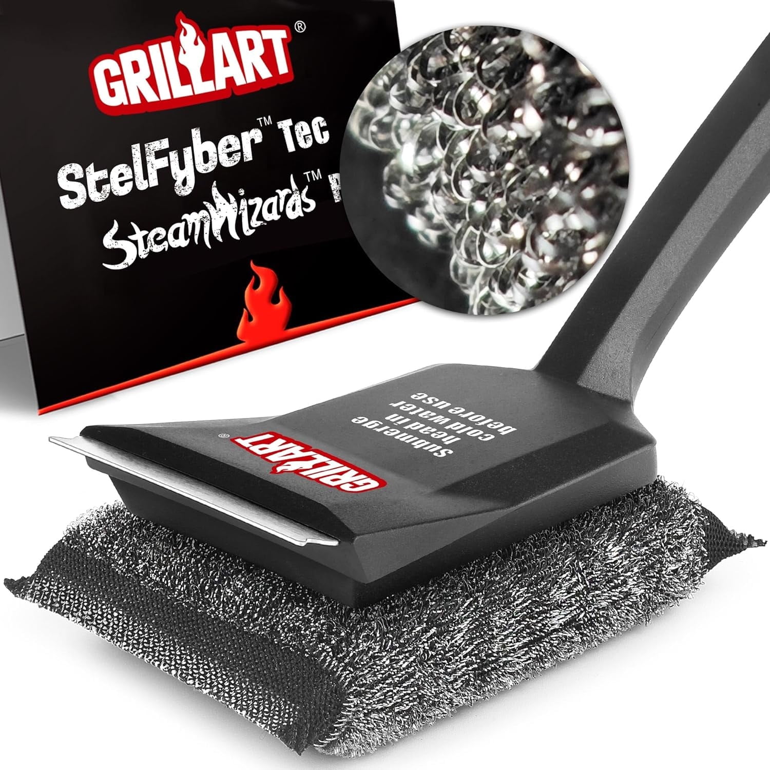GRILLART Grill Brush Bristle Free, SteamWizards [Ultra Safe & Efficient] Grill Cleaner Brush with 1 Replacement Head, for Cast Iron and Stainless Steel Grates, Grill Cleaning Brush