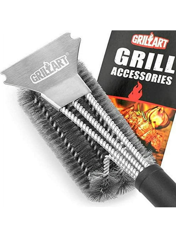GRILLART Grill Brush and Scraper Best BBQ Brush for Grill Safe 18 Stainless Steel Woven Wire 3 in 1 Bristles Grill Cleaning Brush
