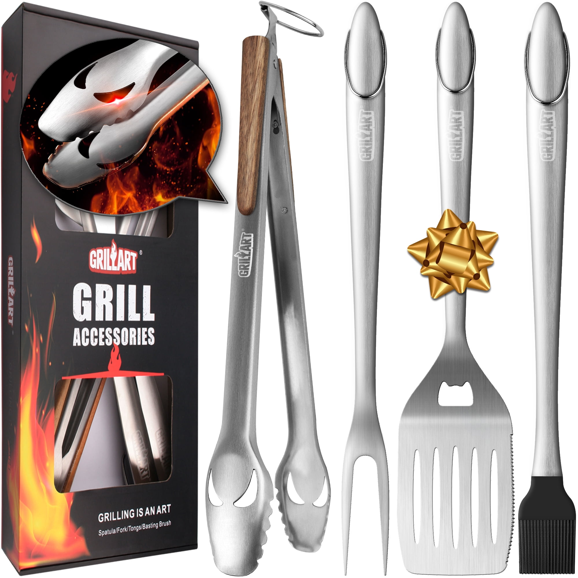 Grillart Heavy Duty BBQ Grill Tools Set. Snake-Eyes Design Stainless Steel