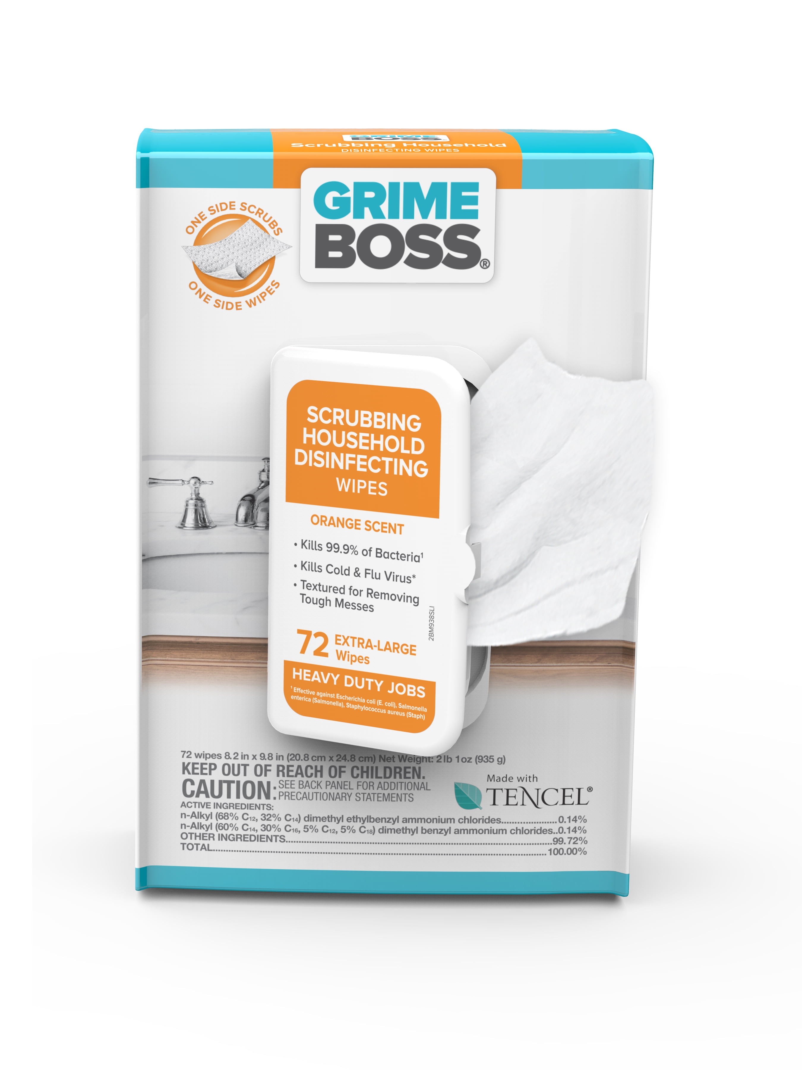 GRIME BOSS Orange Scent Scrubbing Household Disinfecting Wipes, 72 count
