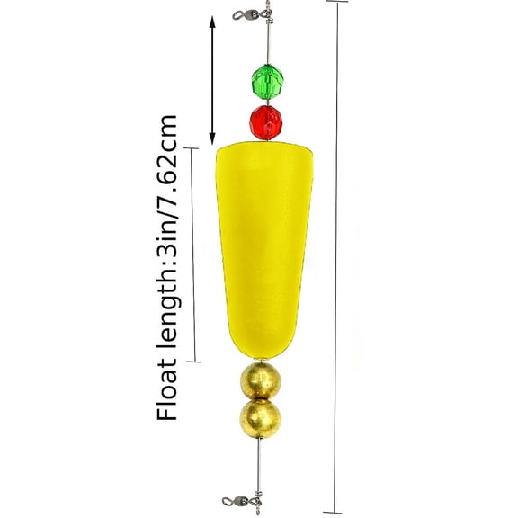 GRIMPEX 1-8Pcs Fishing Bobbers Popping Corks Float Rig Rattle with Swivel Copper Pendant for Saltwater Fresh Water Fishing Accessories Yellow