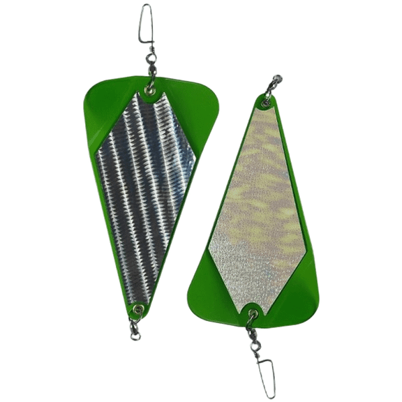 GRIMPEX 20cm Triangle Trolling Flasher Diving Board with Glow Stickers Sea Fishing Bait for Sea Fishing Lure Boat Accessory Green