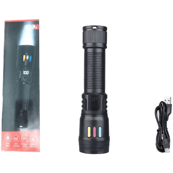 GRIMPEX Portable Digital Display LED Flashlight 800mAh Rechargeable Waterproof 5W Zoom
